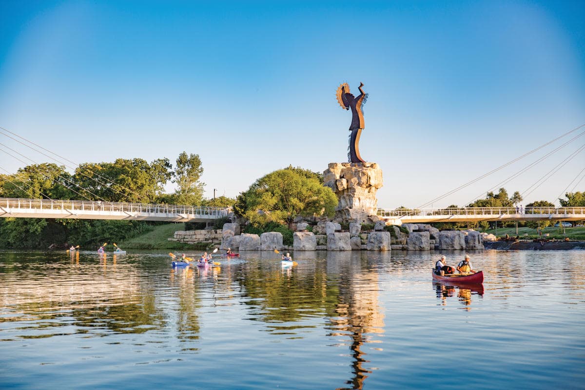 Keeper of the Plains Wichita skyline river view